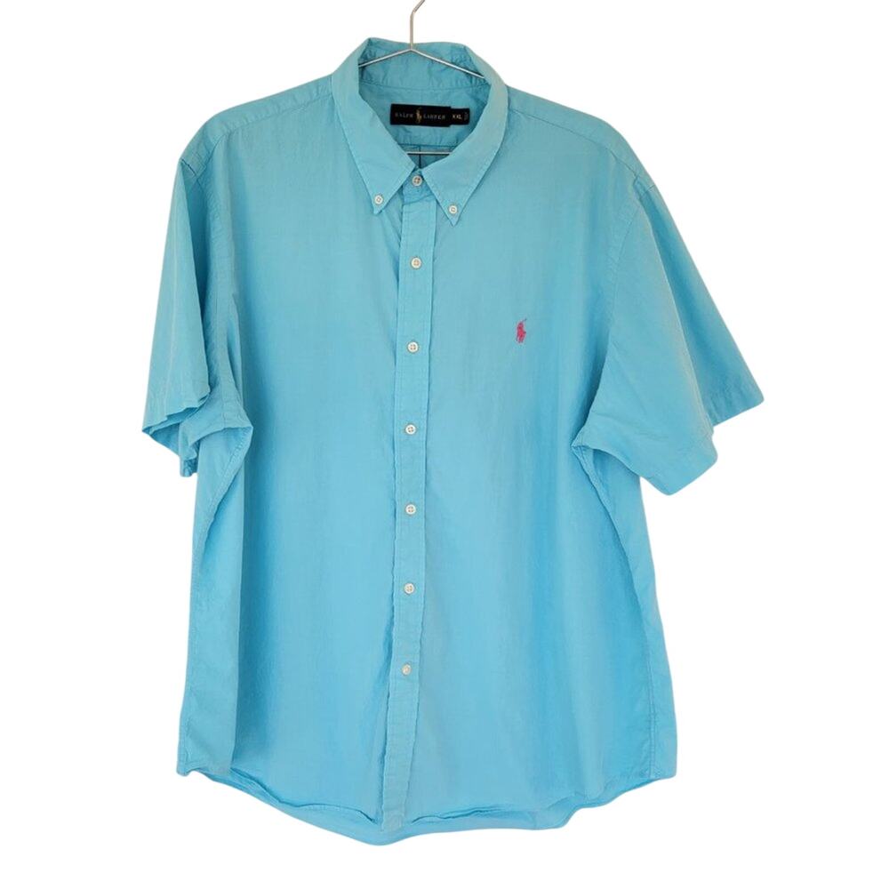 Ralph Lauren Button Down Shirt Aqua Men XXL Short Sleeve Classic Fit